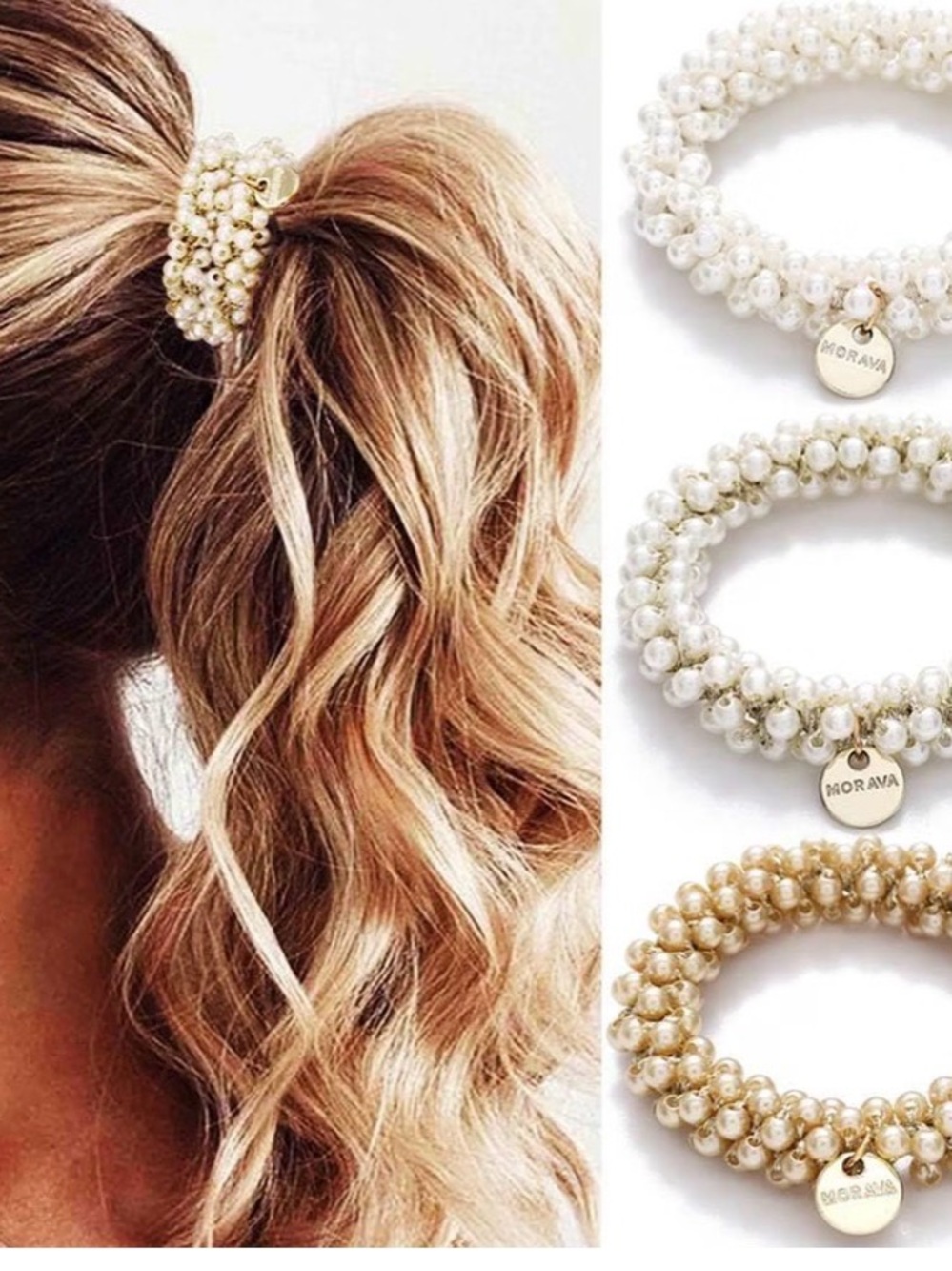 Pearl Beaded Hair Tie - Cream Ponytail Bracelet